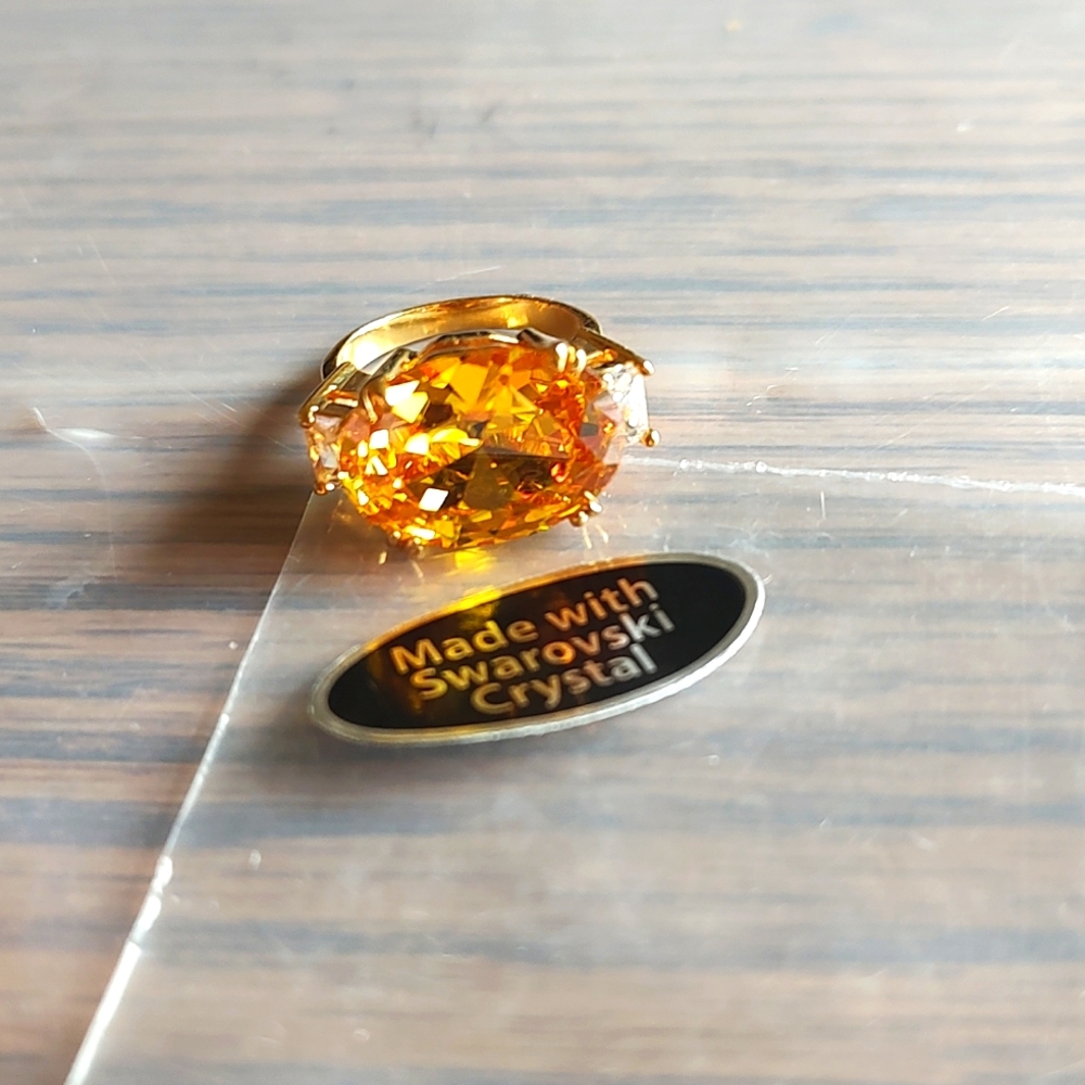 Yellow & Clear Swarovski Crystal Ring, Sz 3.5